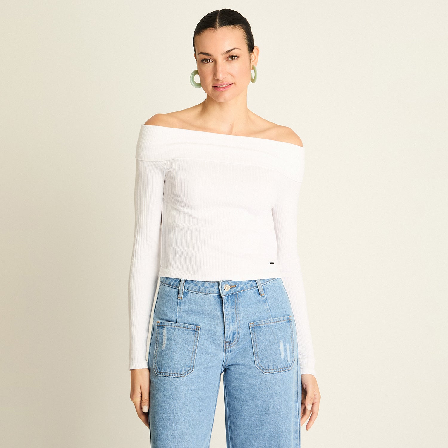 Polera Corta Off-Shoulder Blanca
